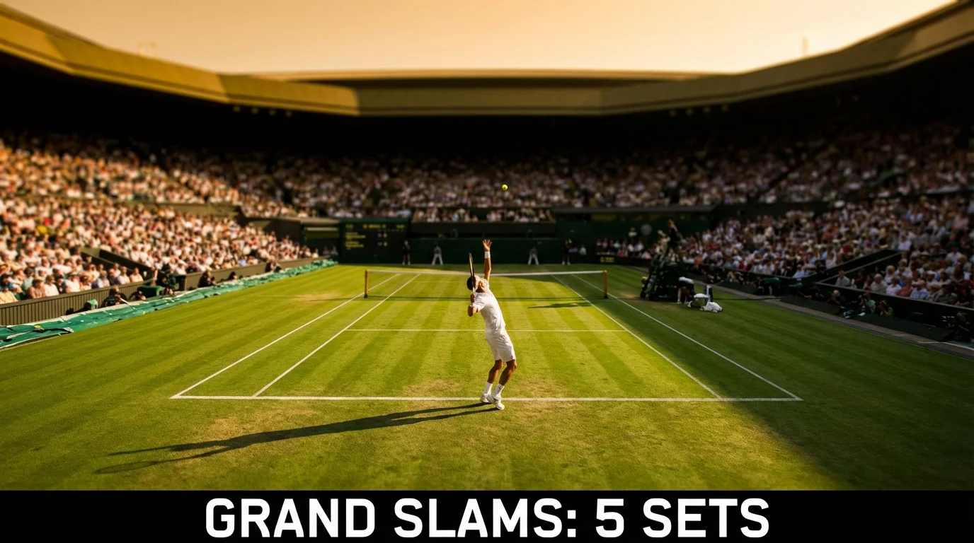 Pista de tenis de Grand Slam con red y líneas sobre superficie de hierba bajo luz natural