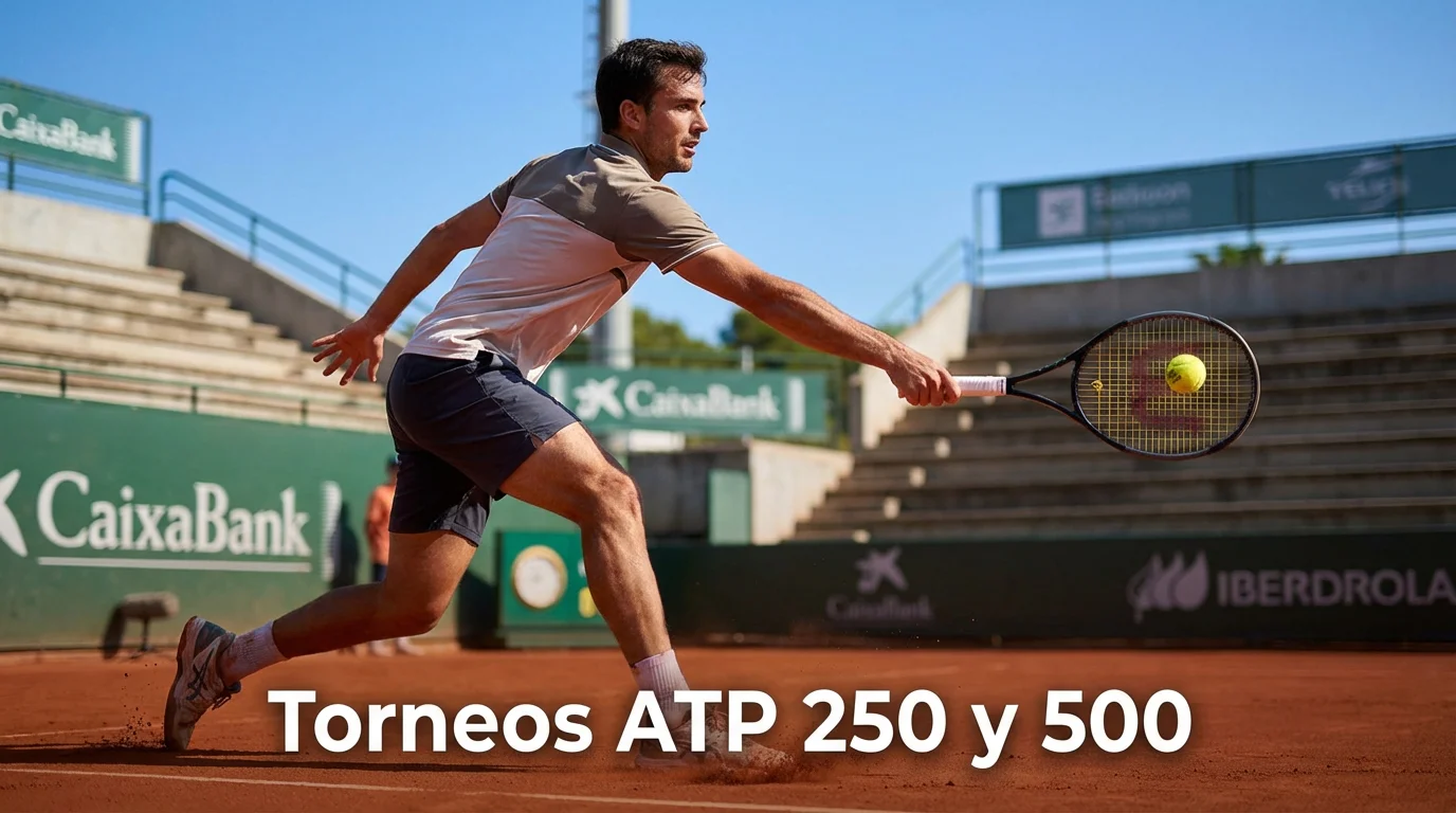 Jugador de tenis sirviendo en un torneo ATP sobre pista de tierra batida