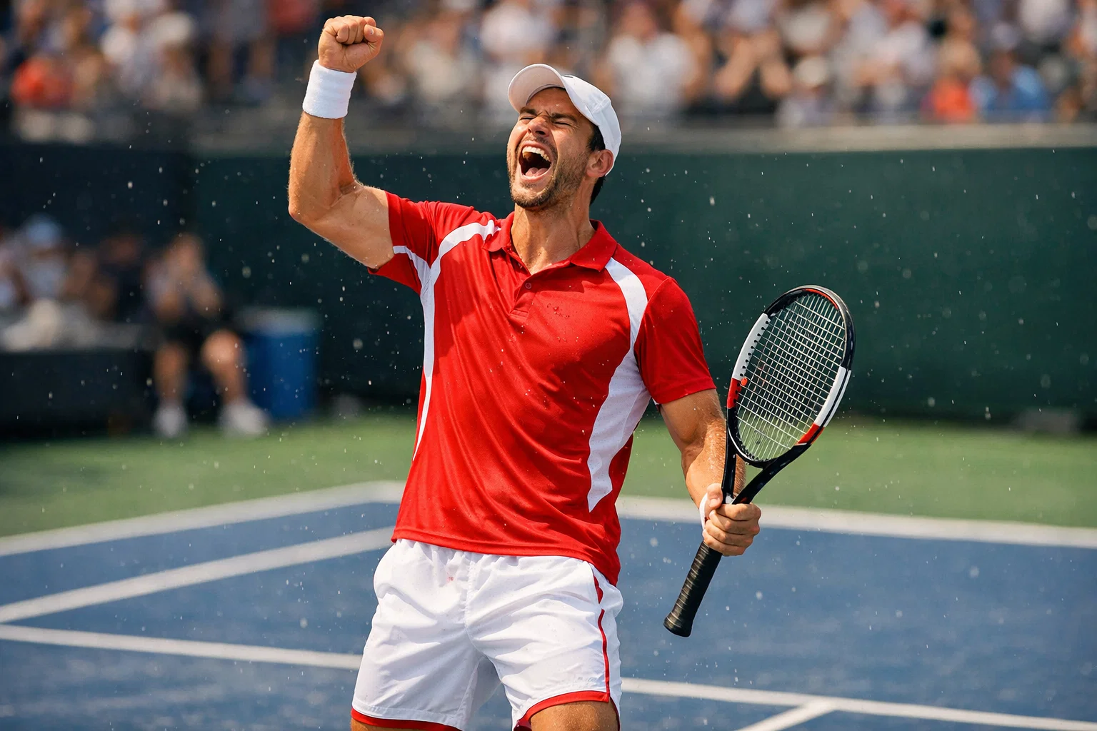 Tenista mostrando lenguaje corporal positivo celebrando un punto